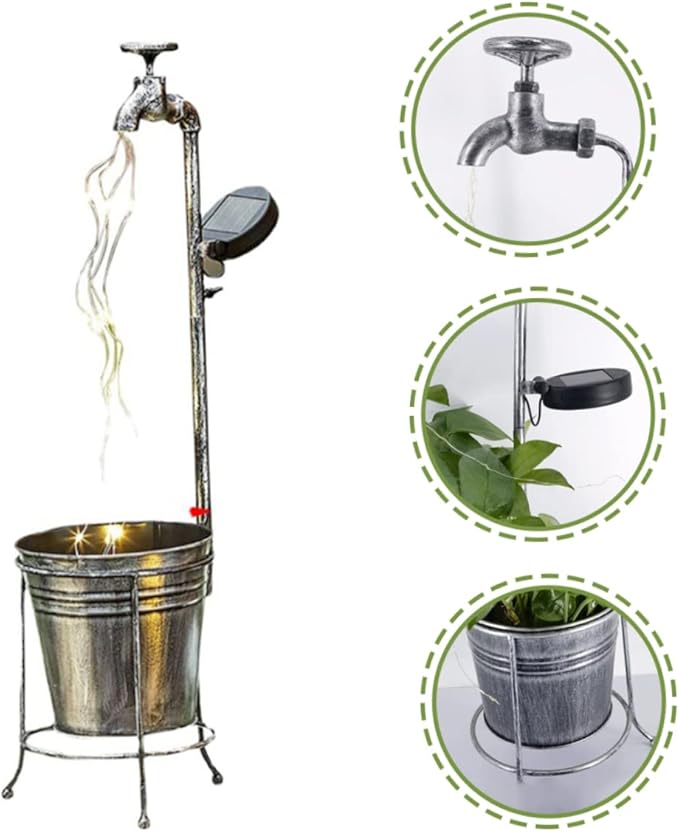 Uonlytech Solar Kettle Light para Cuartos Outdoor Solar Light Water Spigot Watering Can with Fairy Lights Garden Stake LED Lights Solar Garden Decor Solar Lights Yard Decor Silver