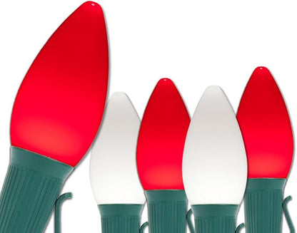 Wintergreen Lighting Opticore LED Smooth Commercial C7 Red & White Christmas Lights Vintage Style, Outside Christmas Tree Lights, Green Wire (50 Lights, 50 ft)