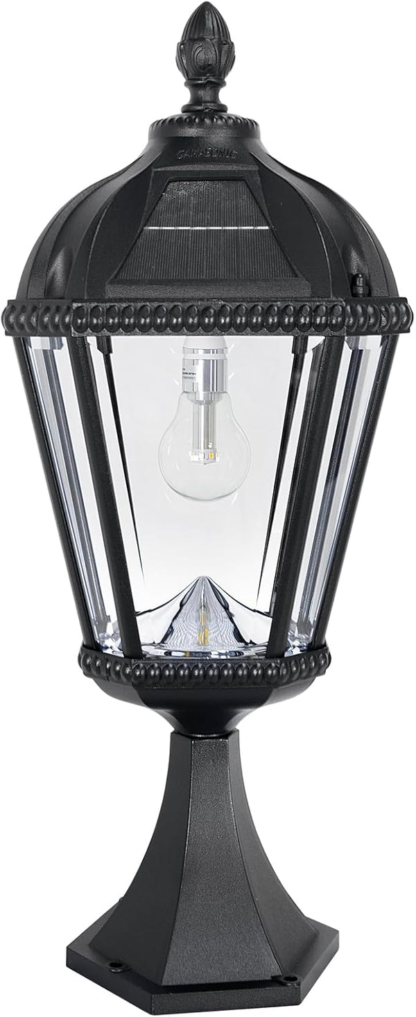 Gama Sonic Outdoor Solar Post Light with Pier Base, Black Aluminum and Beveled Glass, Royal Bulb 150 Lumens Warm | Lumora