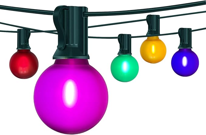 G40 Globe String lights,Frosted Multicolor LED Christmas Lights with 27 Shatterproof LED Bulbs, Hanging Christmas Tree Lights for Indoor Outdoor Holiday Party Backyard Christmas Decoration, Green Wire