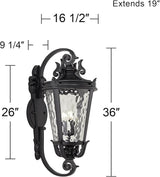 John Timberland Marseille Vintage Large Outdoor Wall Light Fixture Textured Black Scroll 36" Clear Hammered Glass | Lumora
