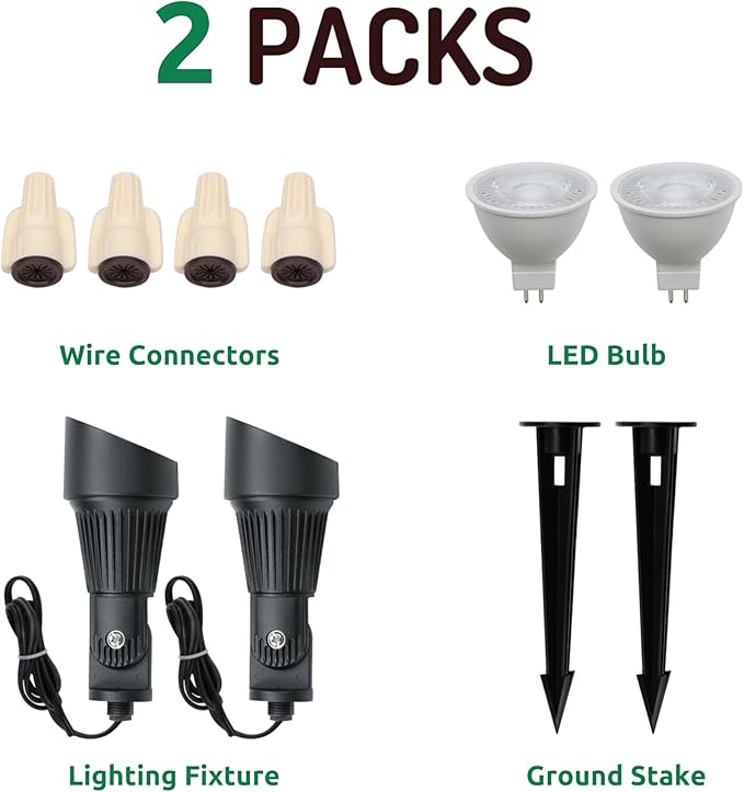 Lumina Lighting® 5W Landscape Lighting 12V Landscape Lights Low Voltage Landscape Spotlights Warm White Waterproof Outdoor Replaceable LED Bulb for Garden,Lawn,Porch,Patio and Yard (Black) (2-Pack)