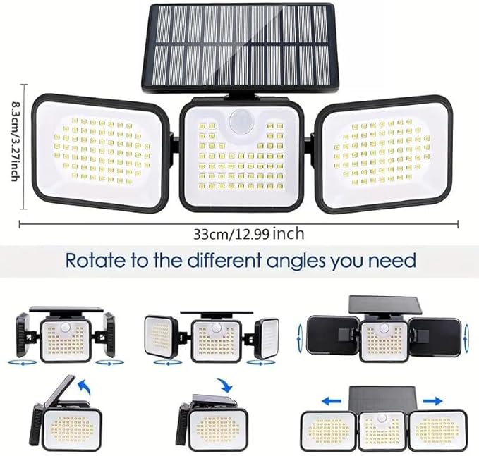 2 Pack 180 LED Solar Flood Light Outdoor,Motion Sensor Outdoor Lights,IP65 Waterproof,3 Adjustable Heads Outdoor | Lumora