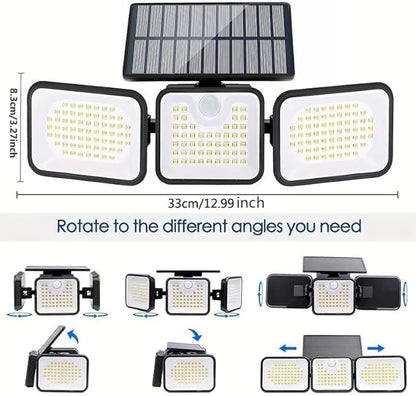 2 Pack 180 LED Solar Flood Light Outdoor,Motion Sensor Outdoor Lights,IP65 Waterproof,3 Adjustable Heads Outdoor Solar Lights,Solar Lights for Outside Fence Driveway Walkway