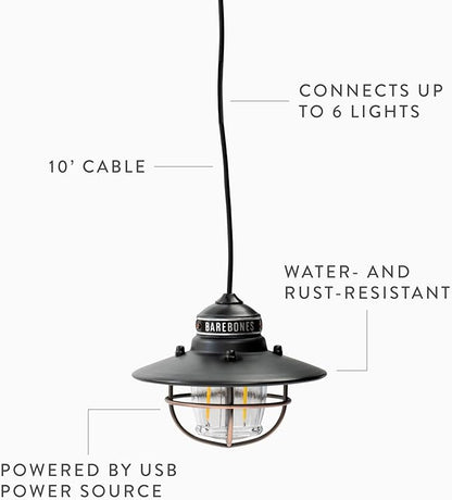 Barebones Edison Pendant Light – Antique Bronze, Vintage Rustic USB LED Hanging Light for Outdoor and Indoor Use – Adjustable Height String Lantern with Warm Edison Bulb Glow for Patio, Home, Garden
