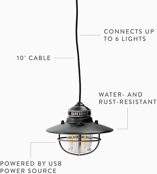 Barebones Edison Pendant Light – Red, Vintage Rustic USB LED Hanging Light for Outdoor and Indoor Use – Adjustable Height String Lantern with Warm Edison Bulb Glow for Patio, Home, or Garden