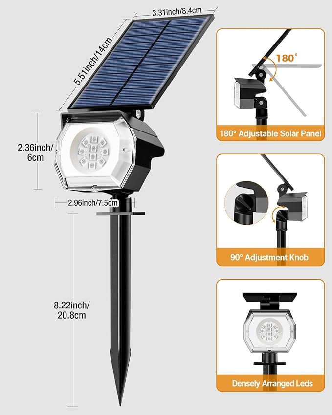btfarm Solar Lights Outdoor Waterproof IP65-2 Pack LED Color Changing Spot Light 7 Lighting Color RGB Powered | Lumora