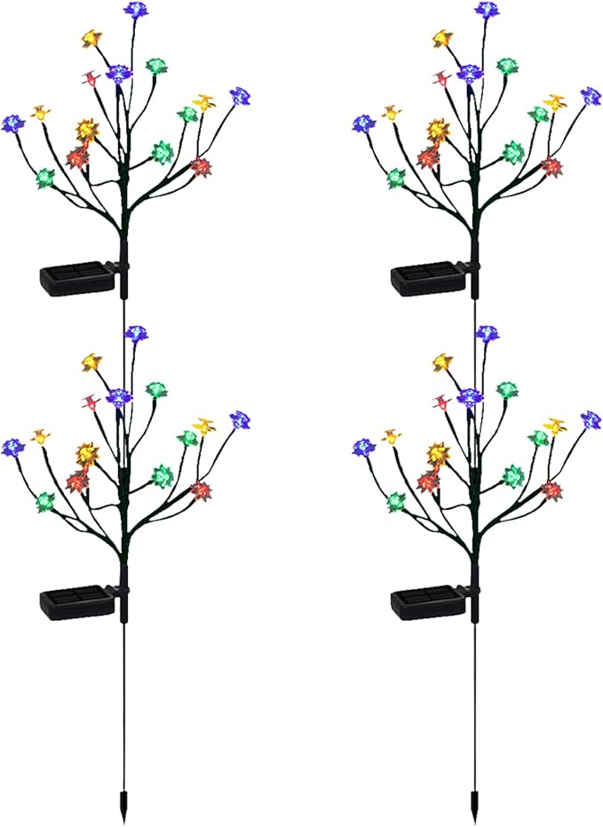 Solar Flower Stake Lamps, 66cm/26inch Solar LED Cherry Blossom Garden Lights, Waterproof Colorful Landscape Lights, Garden Decorative Lamp for Yard Patio Pathway (4pcs)