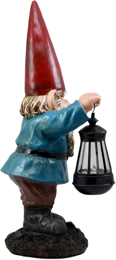 Ebros Gift Whimsical Enchanter Gnome Holding Book of Spells Statue 17.25" H Solar Path LED Light Garden Greeter Figurine Home Decorative Patio Figurine Courtesy Light