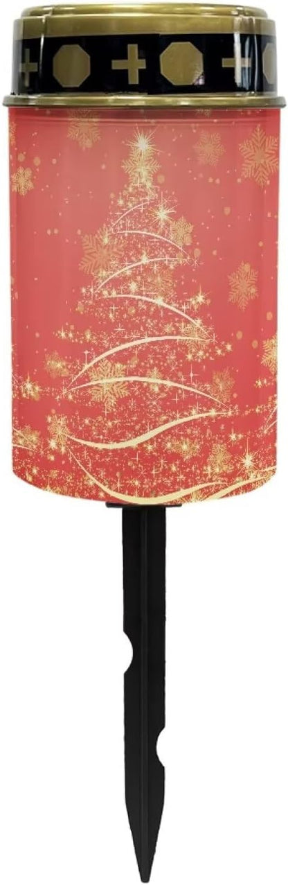 Christmas Tree Solar Powered Garden Stake Lights Red Solar Lights Cemetery Decorations for Grave Outdoor Lights Gravesite Decor Yard Art for Remembrance