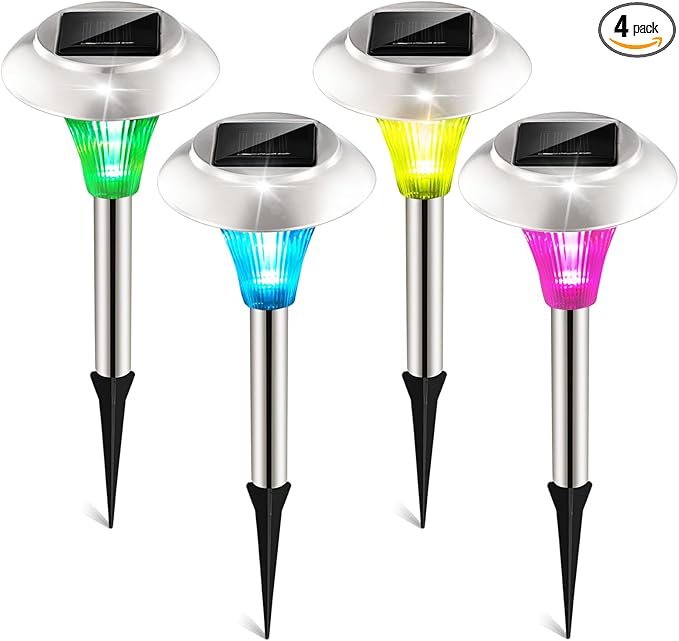 Solar Lights Outdoor Decorative, Solar Garden Lights Stakes, Flower Bed Decorations Mosaic, Decor for Path, IP44 Waterproof for Yard Driveway Walkway (4Packs)