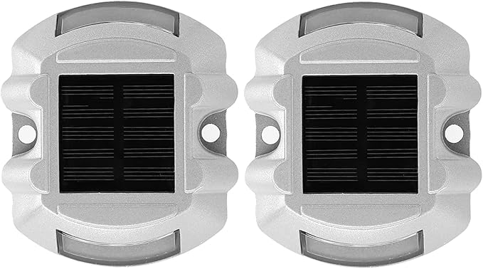 2pcs Solar Road Stud Lights, 6 LED Water Proof Outdoor Pathway Lights with Large Reflective Brightness for Garden Lawn Deck Road