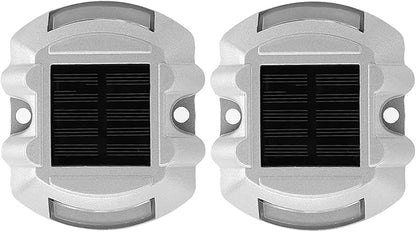 2pcs 6 LED Solar Road Stud Lights, Ground Garden Lawn Deck Pathway Outdoor Lamps, Brightness Reflective with 2000mcd, Solar Powered LED Lights for Driveway Walkway Patio