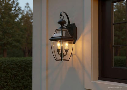 Urban Ambiance Luxury Colonial Outdoor Wall Light, Large Size: 20" H x 10.5" W, with Tudor Style Elements, Versatile Design, High-End Black Silk Finish and Beveled Glass, UQL1144