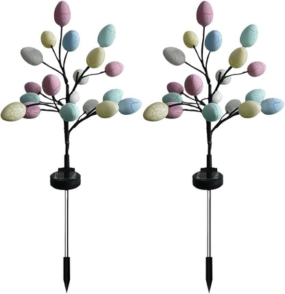 Solar Outdoor Egg Lights – 2-Pack LED Stake Pathway | Waterproof Garden Patio Yard Decor | Lighted Cracked Egg Solar Lamp | Festive Ambient Landscape Lighting for Lawn Walkway