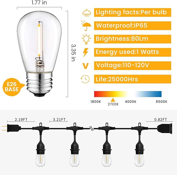 Outdoor String Lights,150FT String Lights for Outside with 45+3 Shatterproof S14 LED Bulbs,Outdoor Lights for Backyard,Market,Bistro,2700K WarmWhite (3-Pack)