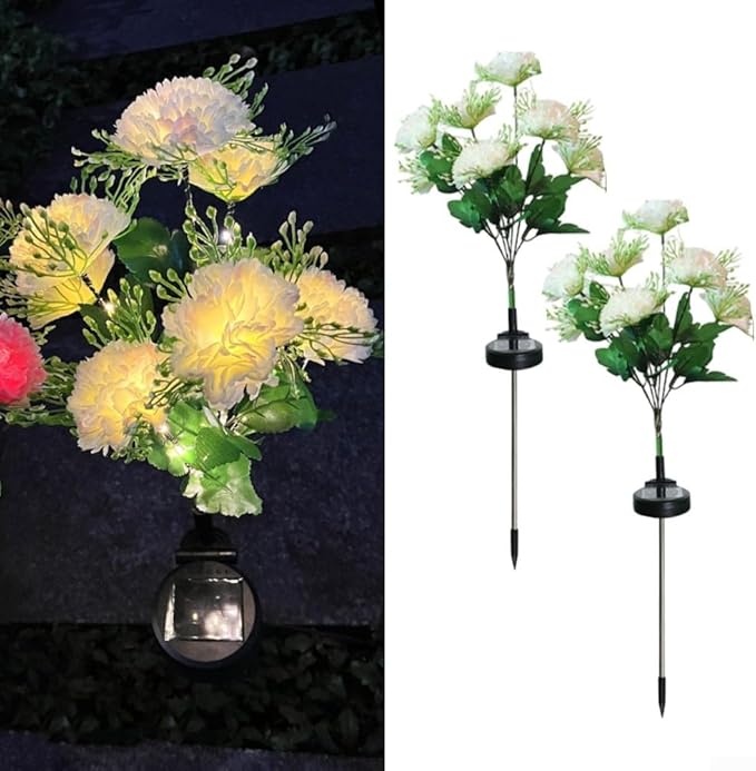 2 Pack Solar Garden Lights IP65 Waterproof LED Stakes 70cm Outdoor Decorative Lighting for Patio Path Lawn Balcony Fence(White)