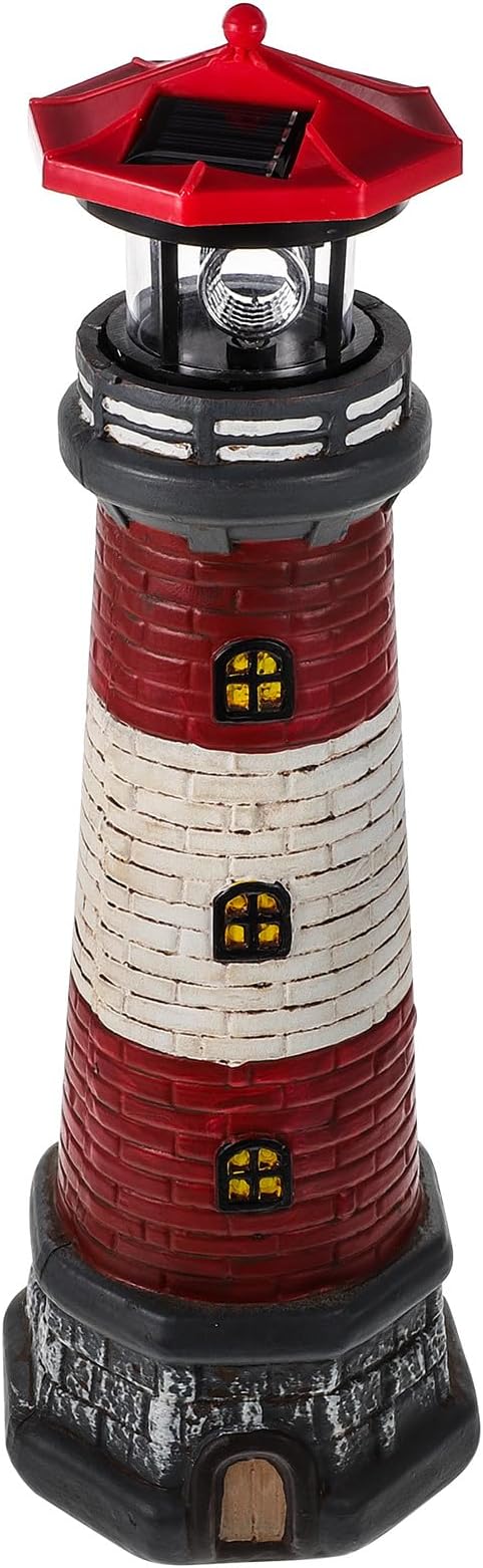 DOITOOL Solar Lighthouse with Rotating LED Lights,15" Tall Waterproof Solar Lighthouse Decoration, Outdoor Lighthouse Lamp Towers Lighthouse Statue, Decorative LED Lamp for Garden Landscape Yard