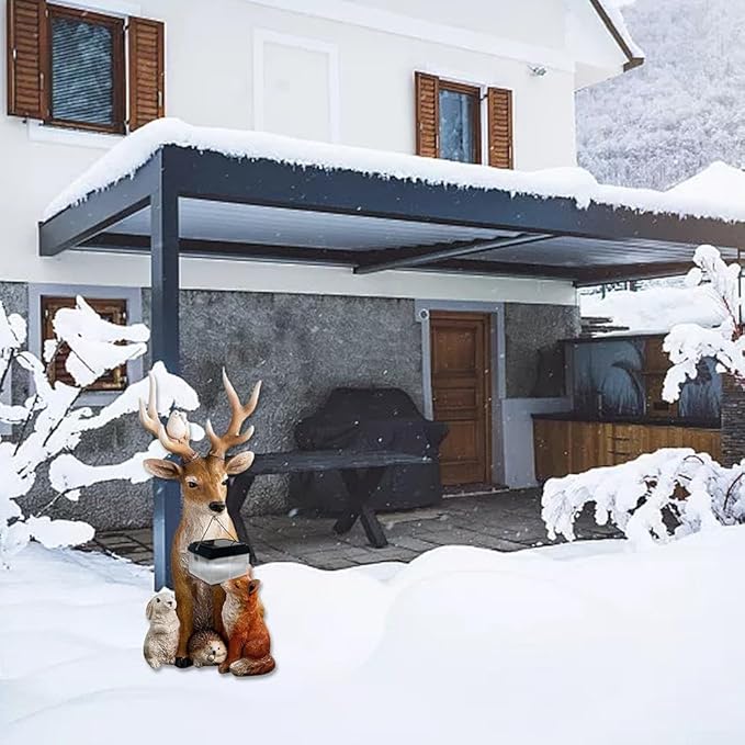 Garden Deer Statues Solar Lights, Resin Deer Figurine Creative Deer Animals Solar Tree Deer Hedgehog Grease Statue | Lumora