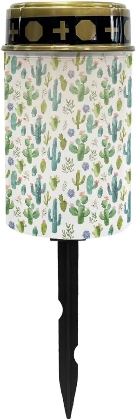 Cactus Outdoor Solar Lights Waterproof Automatic On/Off Solar Street Light Garden Solar Lights Cylindrical Solar Grave Light for Desk Deck Pathway Tombstone Garden Lighting