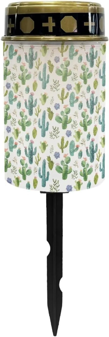 Cactus Outdoor Solar Lights Waterproof Automatic On/Off Solar Street Light Garden Solar Lights Cylindrical Solar Grave Light for Desk Deck Pathway Tombstone Garden Lighting
