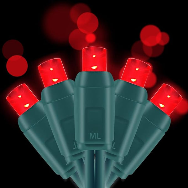 UL Listed 50 Count 5mm Red Led Lights,Outdoor Led String Lights For Garden Tree Decorations,17 Feet Green Wire (Red | Lumora