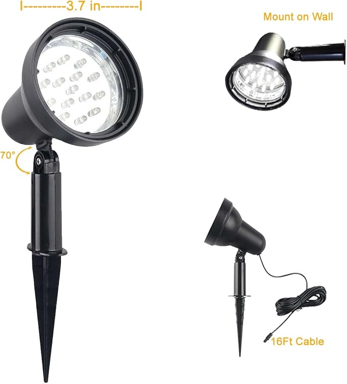 SUNLONG Solar Powered Spot Lights Outdoor Waterproof 2 in 1 Bright Solar SpotLights Power Adjustable for Flag Yard | Lumora