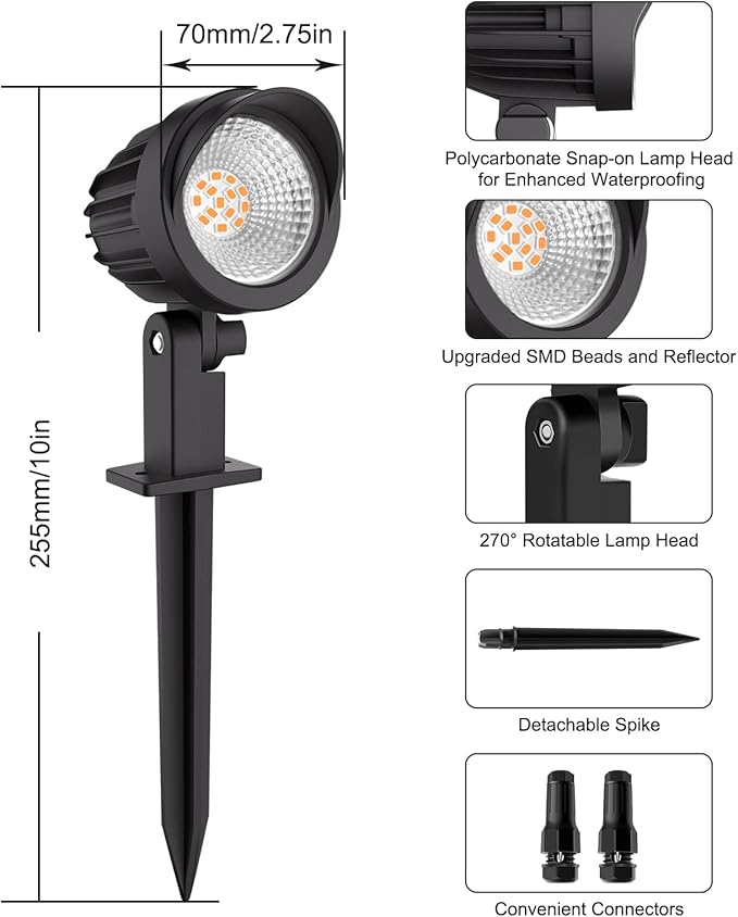 MEIKEE 7W Low Voltage Landscape Lighting with Connectors, 2700K Warm White Landscape Lighting, IP66 Waterproof | Lumora
