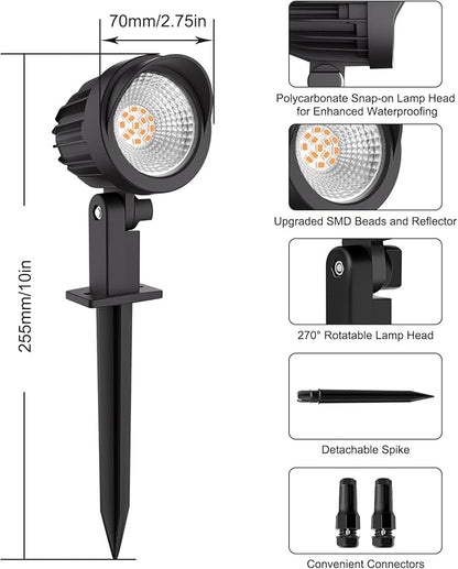 MEIKEE 7W Low Voltage Landscape Lighting with Connectors, 2700K Warm White Landscape Lighting, IP66 Waterproof Outdoor Spotlights for Garden, Driveway, Yard, Lawn(1 Pack)
