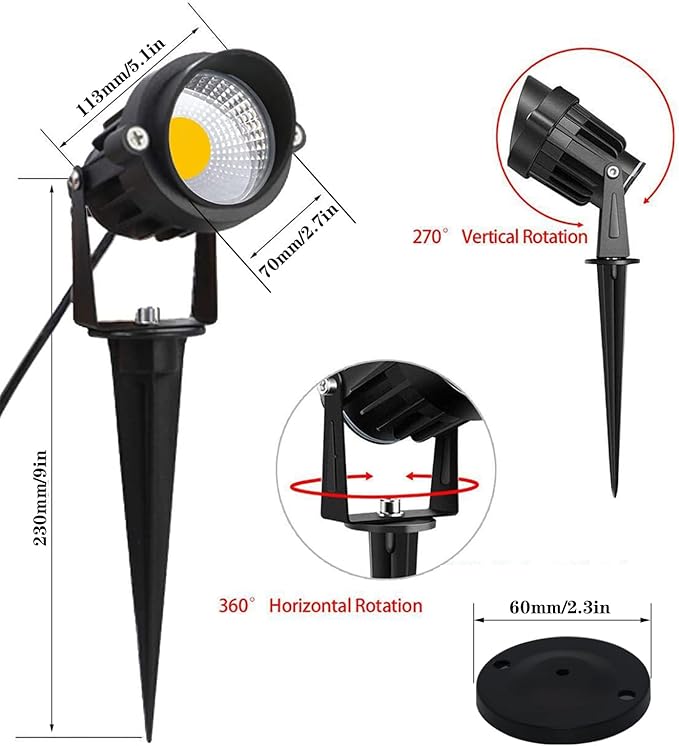 HANNAHONG 5W AC120V Landscape Up Down Spot-Light with Spiked Stand and Base,Warm White COB LED for Lawn Garden | Lumora