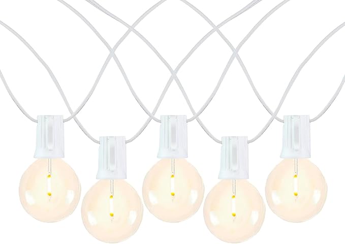 Novelty Lights 50 Feet G50 LED Patio String Light Set with 50 Bulbs, Warm White, Weather Resistant and Shatterproof Replaceable Plastic Globe Bulbs, White Wire