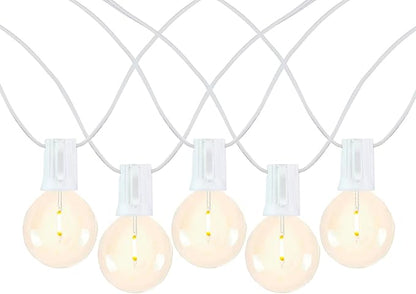 Novelty Lights 50 Feet G50 LED Patio String Light Set with 50 Bulbs, Warm White, Weather Resistant and Shatterproof Replaceable Plastic Globe Bulbs, White Wire