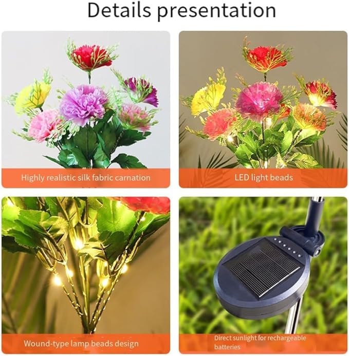 2 Pack Solar Garden Lights IP65 Waterproof LED Stakes 70cm Outdoor Decorative Lighting for Patio Path Lawn Balcony Fence(Color)