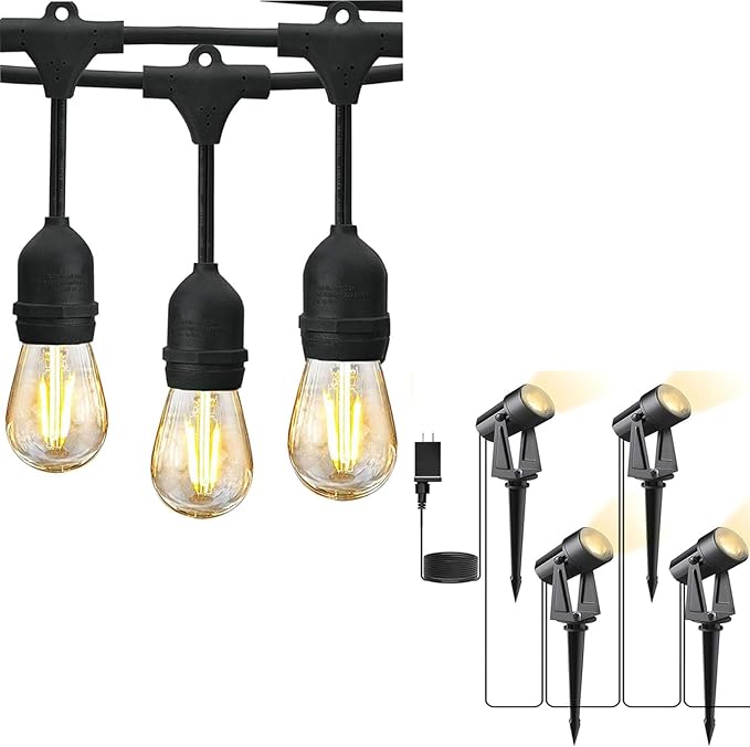 Svater 96 FT Outdoor String Lights 2W with 4 Pack Landscape Lighting Low Voltage for Patio Backyard Fence Garden