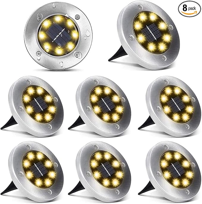 Aogist Solar Ground Lights, 8 LED Garden Disk Lights In-Ground Outdoor Landscape Lighting for Lawn Patio Pathway | Lumora