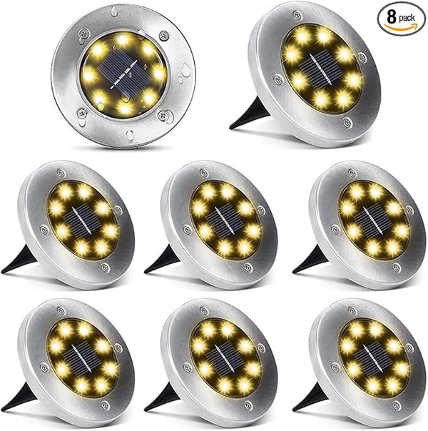Aogist Solar Ground Lights, 8 LED Garden Disk Lights In-Ground Outdoor Landscape Lighting for Lawn Patio Pathway | Lumora