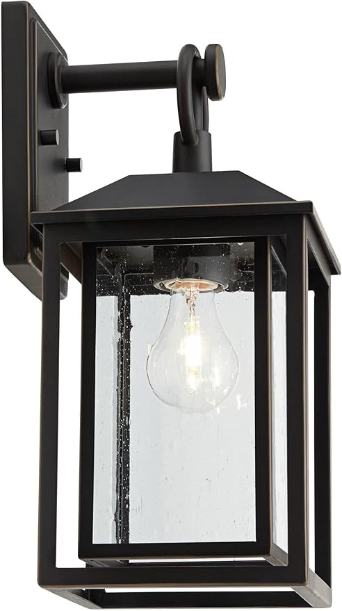 John Timberland Califa Mission Modern Outdoor Wall Light Fixture Brown Bronze Metal 15 1/4" Textured Clear Glass | Lumora