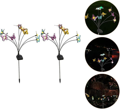 2pcs Solar Powered Butterfly Yard Path Lights Outdoor Garden Landscape Decorative Warm White Stake Lamps for Patio Lawn Solar Garden Decorations