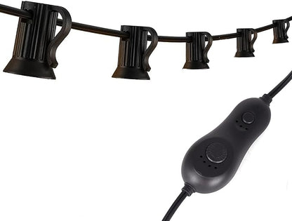 C9 String Lights with Dimmer and Timer - 31.5FT Dimmable C9 Light String with 25 E17 Light Sockets 12" Spacing, Indoor Outdoor Stringer for Bedroom, Porch, Backyard Decor, Black Wire