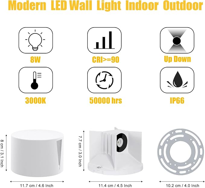 Kawell 8W Modern LED Wall Sconce Light Up Down Waterproof Outdoor Wall Lamp Indoor Hardwired for Bedroom Bathroom | Lumora