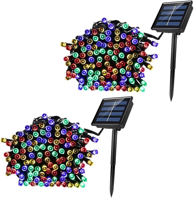 POPETPOP 2 Sets Solar Powered LED String Lights with Multi-Color Beads Outdoor Fairy Lights for Yard Plant Xmas Patio Decor Memory Chip Saving Mode