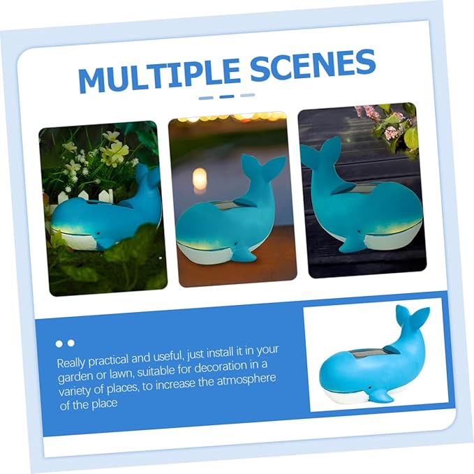 MERRYHAPY Solar Whale Decor Led Light Resin Garden Lamp with Polycrystalline Solar Panel for Outdoor Lawn and Patio Decor Adorable Night Light