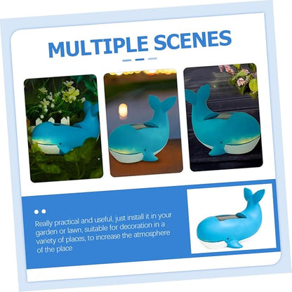 MERRYHAPY Solar Whale Decor Led Light Resin Garden Lamp with Polycrystalline Solar Panel for Outdoor Lawn and Patio Decor Adorable Night Light