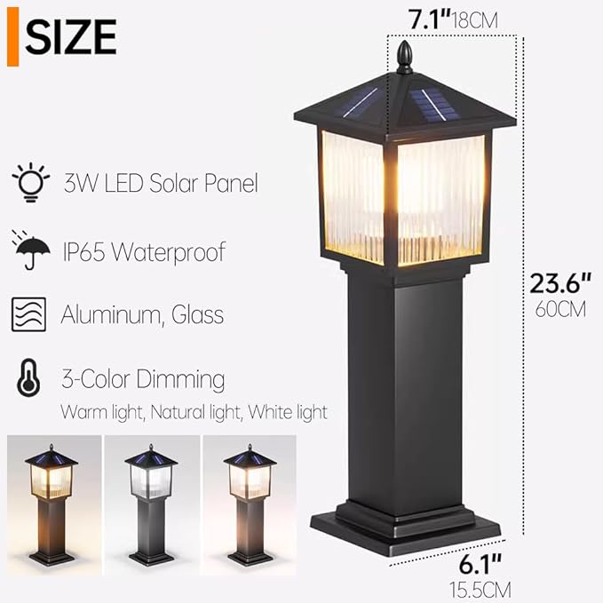 23.6" Solar Pathway Light with Stripe Glass IP65 Waterproof Solar Landscape Path Lights Outdoor Aluminum Housing Bollard Lights for Garden Lawn Yard Porch Patio