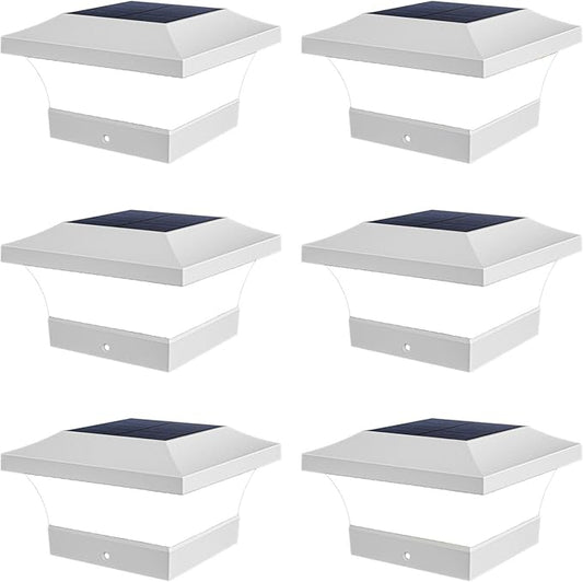 T-SUN Solar Post Cap Lights, Waterproof Outdoor Solar Powered Deck Fence Post Lights for 4 X 4 Wooden/Vinyl Posts, 6000K Cool White Lighting Decor for Deck, Patio, Garden, Porch, Fence(White - 6 Pack)