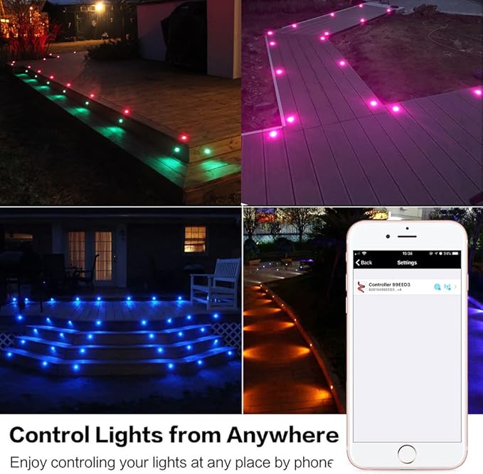 LED Deck Light Kit, 20pcs Φ1.77 WiFi Wireless Smart Phone Control Low Voltage Recessed RGBW Deck Lights with | Lumora