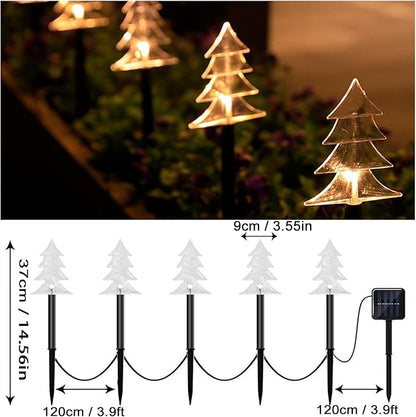 Christmas Solar Pathway Lights Outdoor, Waterproof Christmas Tree Garden Lights with 2-Lighting Modes, Set-of-5 Walkway Solar LED Lights for Yard Lawn Patio Landscape Wedding Decorations(Warm White)