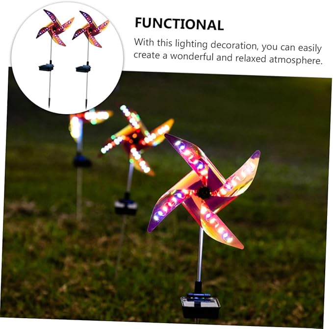 BESPORTBLE Solar Windmill Lawn Light 2pcs Outdoor Decorative Solar Path Light LED for Garden and Courtyard Ground | Lumora