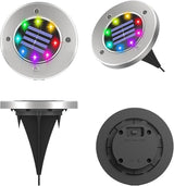 Color Changing Solar Ground Lights Outdoor, 4 Pack 8 LED Color Changing Solar Disk Lights Waterproof Garden | Lumora
