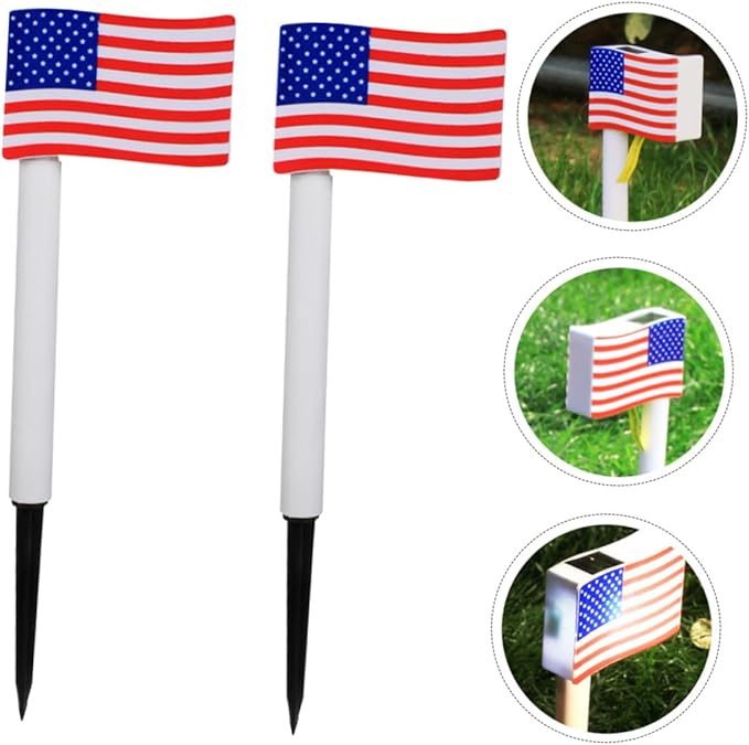 2pcs Solar LED American Flag Garden Lawn Path Lights Outdoor Solar Ground Plug Lamps for July 4th Independence Day | Lumora